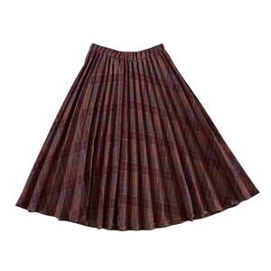 Vtg Y2K 2000s Maroon Plaid Midi Maxi Skirt Pleated Sz 12 Preppy Academia